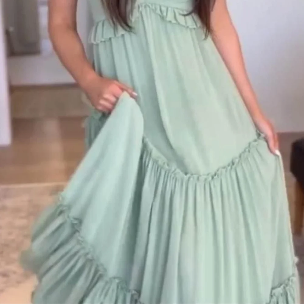 New Sage Green Bridesmaid Prom Boho Maxi Dress - Picture 3 of 8